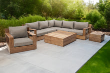 8 pc Pacific Teak Sectional Seating Group with Square Coffee Table. Sunbrella Cushion.