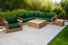 8 pc Pacific Teak Sectional Seating Group with Square Coffee Table. Sunbrella Cushion.