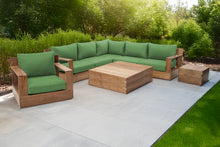 8 pc Pacific Teak Sectional Seating Group with Square Coffee Table. Sunbrella Cushion.