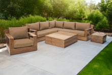 8 pc Pacific Teak Sectional Seating Group with Square Coffee Table. Sunbrella Cushion.