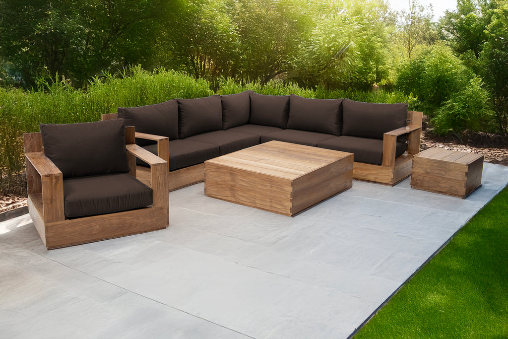 8 pc Pacific Teak Sectional Seating Group with Square Coffee Table ...