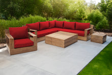 8 pc Pacific Teak Sectional Seating Group with Square Coffee Table. Sunbrella Cushion.
