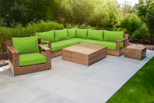 8 pc Pacific Teak Sectional Seating Group with Square Coffee Table. Sunbrella Cushion.