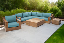 8 pc Pacific Teak Sectional Seating Group with Square Coffee Table. Sunbrella Cushion.
