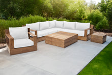 8 pc Pacific Teak Sectional Seating Group with Square Coffee Table. Sunbrella Cushion.