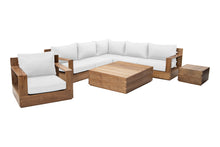 8 pc Pacific Teak Sectional Seating Group with Square Coffee Table. Sunbrella Cushion.