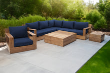 8 pc Pacific Teak Sectional Seating Group with Square Coffee Table. Sunbrella Cushion.