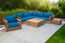 8 pc Pacific Teak Sectional Seating Group with Square Coffee Table. Sunbrella Cushion.