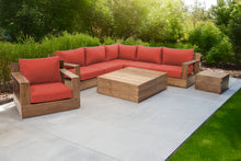 8 pc Pacific Teak Sectional Seating Group with Square Coffee Table. Sunbrella Cushion.