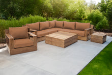 8 pc Pacific Teak Sectional Seating Group with Square Coffee Table. Sunbrella Cushion.