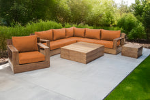 8 pc Pacific Teak Sectional Seating Group with Square Coffee Table. Sunbrella Cushion.