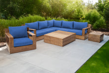 8 pc Pacific Teak Sectional Seating Group with Square Coffee Table. Sunbrella Cushion.