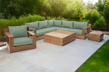 8 pc Pacific Teak Sectional Seating Group with Square Coffee Table. Sunbrella Cushion.