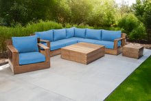 8 pc Pacific Teak Sectional Seating Group with Square Coffee Table. Sunbrella Cushion.