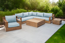 8 pc Pacific Teak Sectional Seating Group with Square Coffee Table. Sunbrella Cushion.