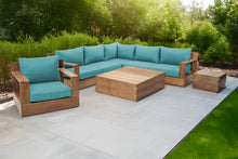8 pc Pacific Teak Sectional Seating Group with Square Coffee Table. Sunbrella Cushion.
