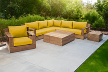 8 pc Pacific Teak Sectional Seating Group with Square Coffee Table. Sunbrella Cushion.