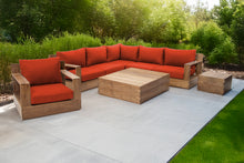 8 pc Pacific Teak Sectional Seating Group with Square Coffee Table. Sunbrella Cushion.