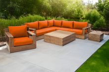 8 pc Pacific Teak Sectional Seating Group with Square Coffee Table. Sunbrella Cushion.