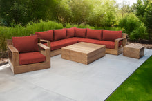 8 pc Pacific Teak Sectional Seating Group with Square Coffee Table. Sunbrella Cushion.