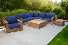 8 pc Pacific Teak Sectional Seating Group with Square Coffee Table. Sunbrella Cushion.