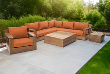 8 pc Pacific Teak Sectional Seating Group with Square Coffee Table. Sunbrella Cushion.