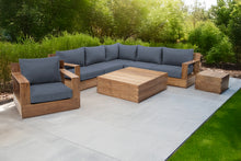 8 pc Pacific Teak Sectional Seating Group with Square Coffee Table. Sunbrella Cushion.
