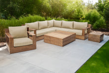 8 pc Pacific Teak Sectional Seating Group with Square Coffee Table. Sunbrella Cushion.