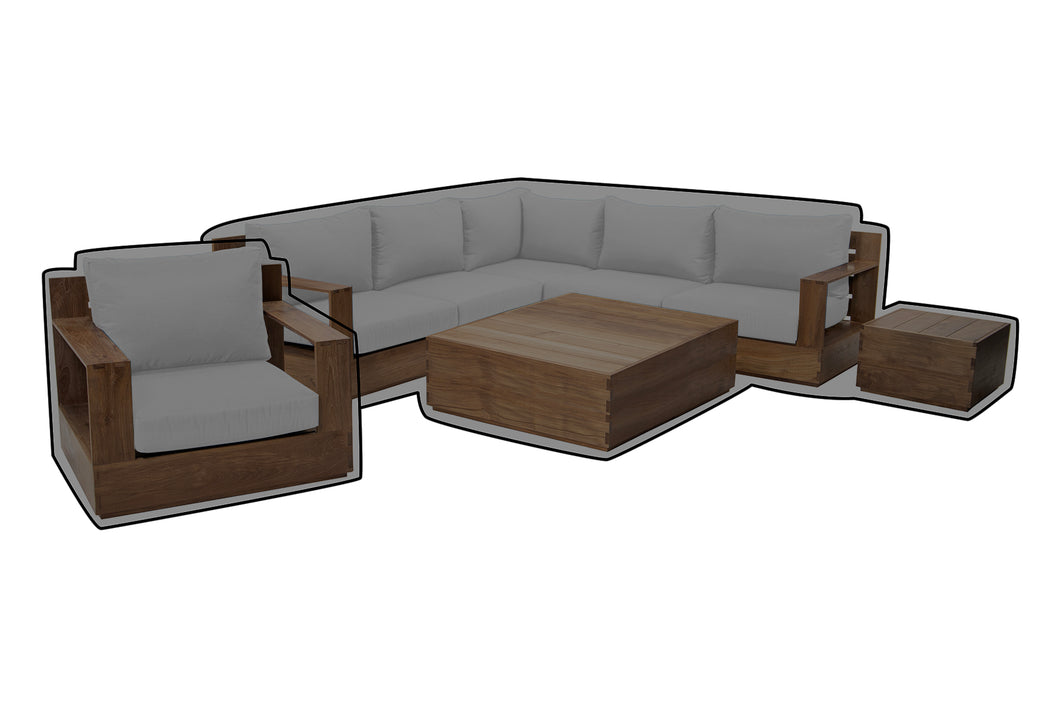 8 pc Pacific Teak Sectional Seating Group with Square Coffee Table WeatherMAX Outdoor Weather Cover