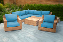 9 pc Pacific Teak Sectional Seating Group with Square Coffee Table. Sunbrella Cushion.