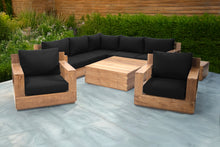 9 pc Pacific Teak Sectional Seating Group with Square Coffee Table. Sunbrella Cushion.