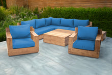 9 pc Pacific Teak Sectional Seating Group with Square Coffee Table. Sunbrella Cushion.