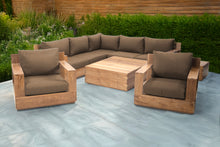9 pc Pacific Teak Sectional Seating Group with Square Coffee Table. Sunbrella Cushion.