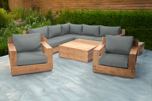 9 pc Pacific Teak Sectional Seating Group with Square Coffee Table. Sunbrella Cushion.