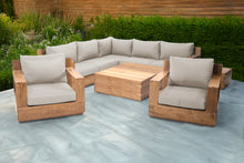 9 pc Pacific Teak Sectional Seating Group with Square Coffee Table. Sunbrella Cushion.