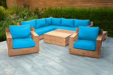 9 pc Pacific Teak Sectional Seating Group with Square Coffee Table. Sunbrella Cushion.