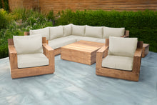 9 pc Pacific Teak Sectional Seating Group with Square Coffee Table. Sunbrella Cushion.