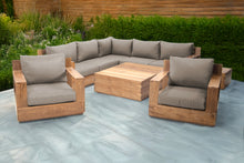 9 pc Pacific Teak Sectional Seating Group with Square Coffee Table. Sunbrella Cushion.