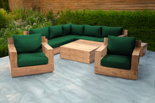 9 pc Pacific Teak Sectional Seating Group with Square Coffee Table. Sunbrella Cushion.