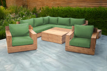 9 pc Pacific Teak Sectional Seating Group with Square Coffee Table. Sunbrella Cushion.