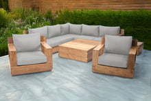 9 pc Pacific Teak Sectional Seating Group with Square Coffee Table. Sunbrella Cushion.