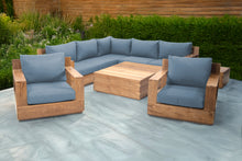9 pc Pacific Teak Sectional Seating Group with Square Coffee Table. Sunbrella Cushion.