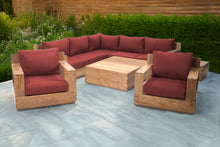 9 pc Pacific Teak Sectional Seating Group with Square Coffee Table. Sunbrella Cushion.