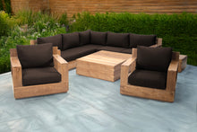 9 pc Pacific Teak Sectional Seating Group with Square Coffee Table. Sunbrella Cushion.