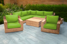 9 pc Pacific Teak Sectional Seating Group with Square Coffee Table. Sunbrella Cushion.