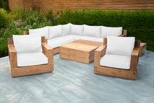 9 pc Pacific Teak Sectional Seating Group with Square Coffee Table. Sunbrella Cushion.