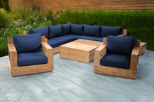9 pc Pacific Teak Sectional Seating Group with Square Coffee Table. Sunbrella Cushion.
