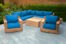 9 pc Pacific Teak Sectional Seating Group with Square Coffee Table. Sunbrella Cushion.