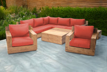 9 pc Pacific Teak Sectional Seating Group with Square Coffee Table. Sunbrella Cushion.