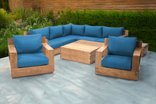 9 pc Pacific Teak Sectional Seating Group with Square Coffee Table. Sunbrella Cushion.